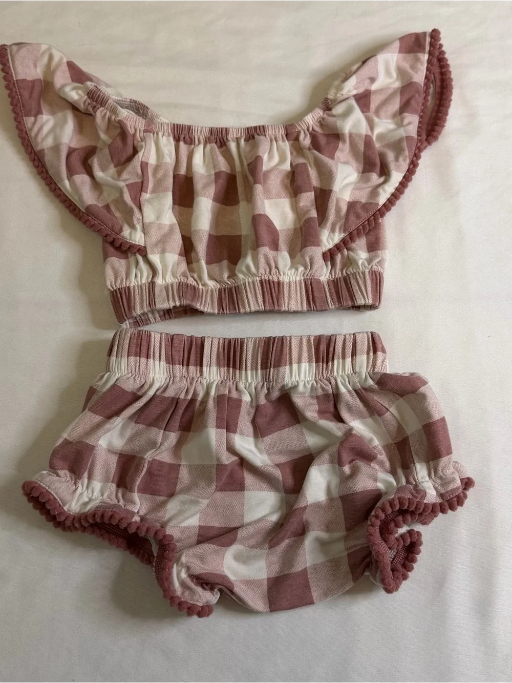kate quinn Mauve and Cream Gingham Two-Piece Baby Set